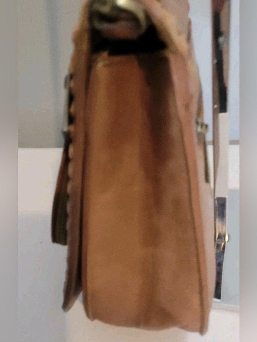Altar’d State Satchel Crossbody Bag Brown Whipstitch Faux Leather Shoulder Purse - Picture 6 of 12